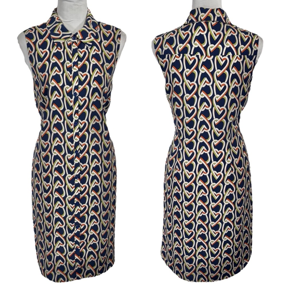 Cabi Sleeveless Button Down Shirt Dress Size M Heart Chain Print Colorful‎ Retro